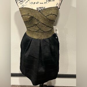 As U Wish Black & Gold Strapless Fit Flare Dress Sz 3 ~ NWT